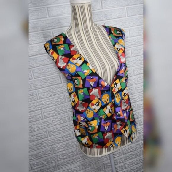 Vintage Looney Tunes Mania Character Silk Vest Size Large Extra Large Multicolor - Picture 2 of 6